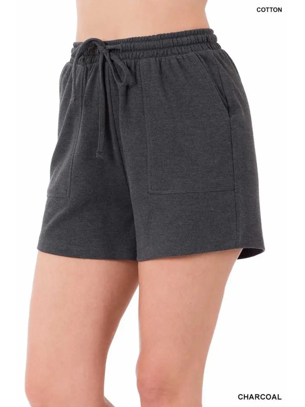 Zenana Charcoal Women's Drawstring 100% Cotton Shorts